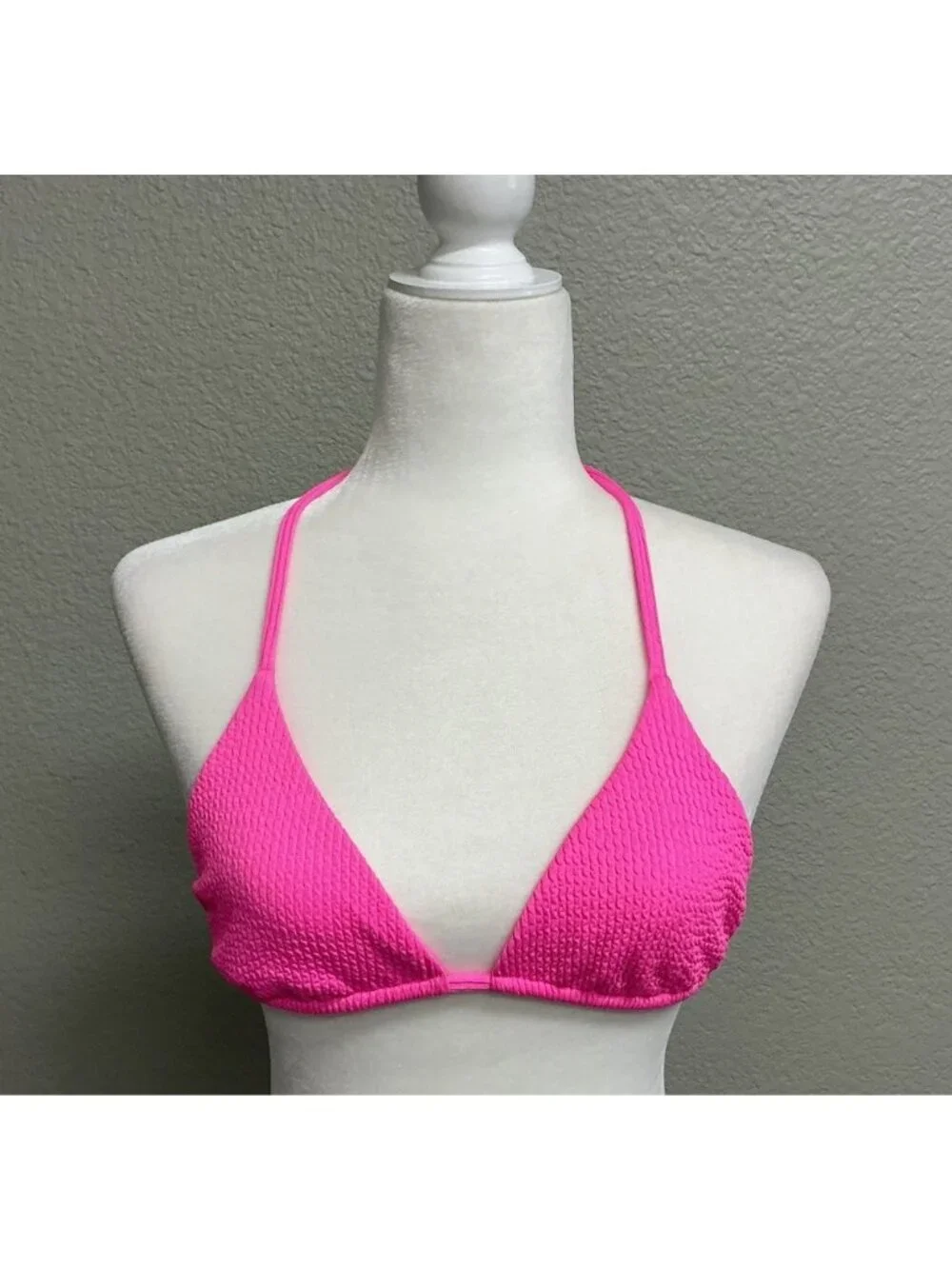Monday Swimwear Pink Ribbed Barbados Triangle Bikini Swim Top Size Medium